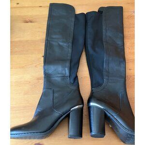 ADRIENNE VITTADINI Women's Black Heel Knee High Tall Zip Leather Boots Sz 6 M